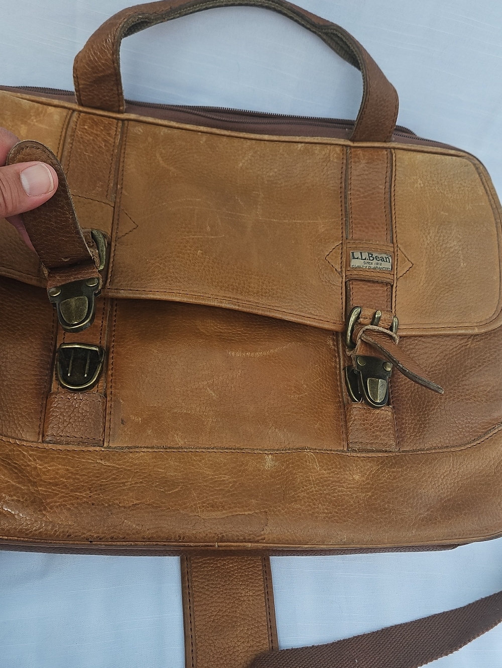 Vintage LL Bean Leather Messenger Briefcase Laptop Shoulder Bag Brown 0DMU1 - Picture 7 of 16